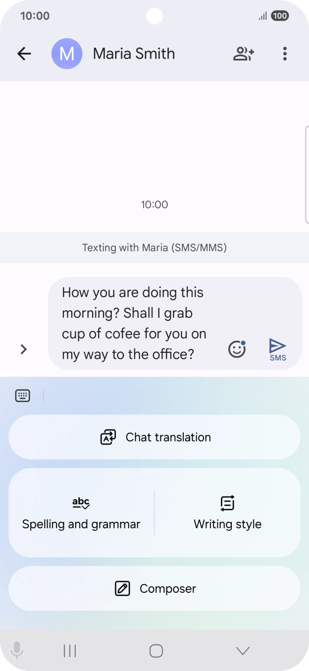 To check your text for grammatical and spelling errors, press Spelling and grammar and follow the instructions on the screen to use the function. To check your text for grammatical and spelling errors, press Spelling and grammar and follow the instructions on the screen to use the function.