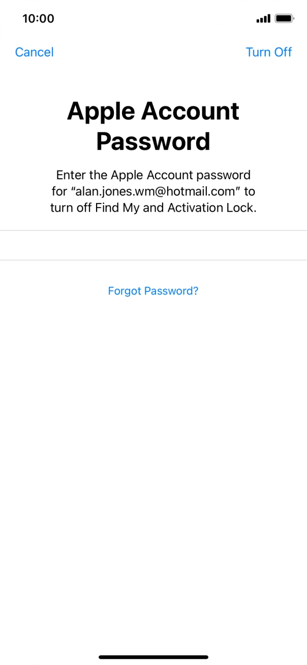 Key in the password for your Apple ID and press Turn Off. Wait a moment while the factory default settings are restored. Follow the instructions on the screen to set up your phone and prepare it for use.