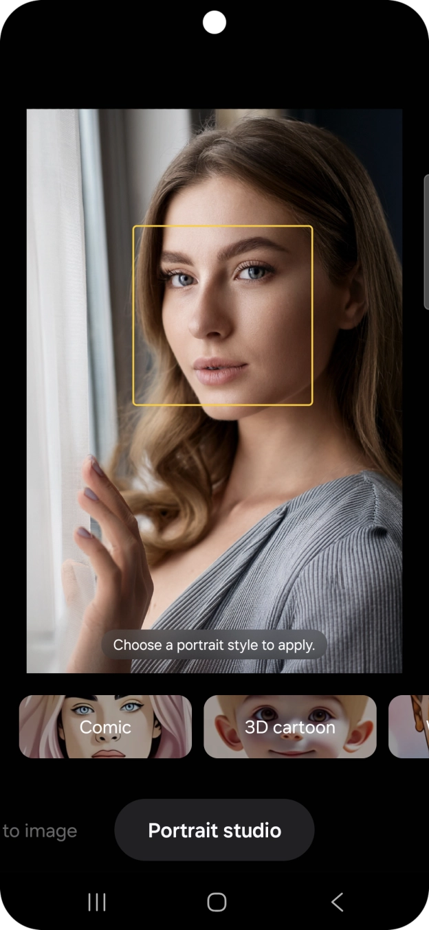 To change your portrait photos to different styles, press Portrait studio. To change your portrait photos to different styles, press Portrait studio.