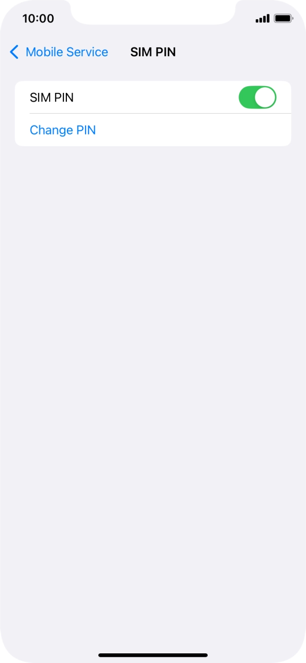 Press the indicator next to 'SIM PIN' to turn the function on or off.