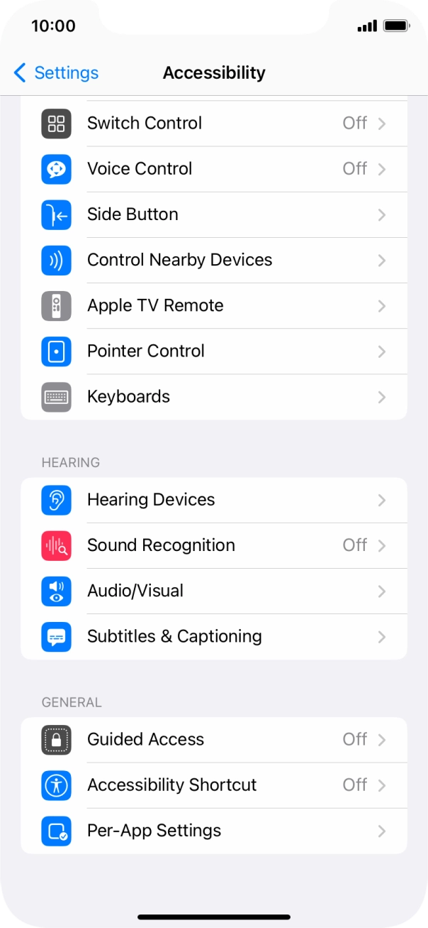 Press the required category below 'HEARING' and follow the instructions on the screen to select the required settings.