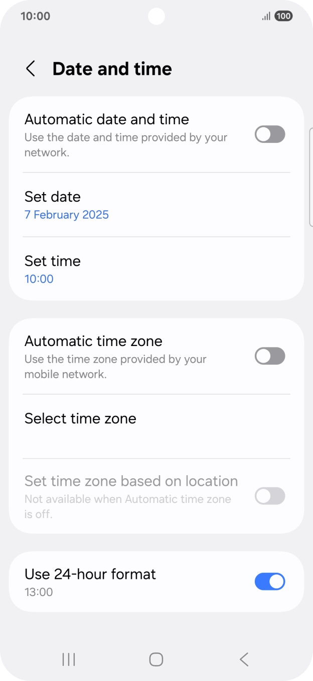 Press the indicator next to 'Automatic date and time' to turn on the function.