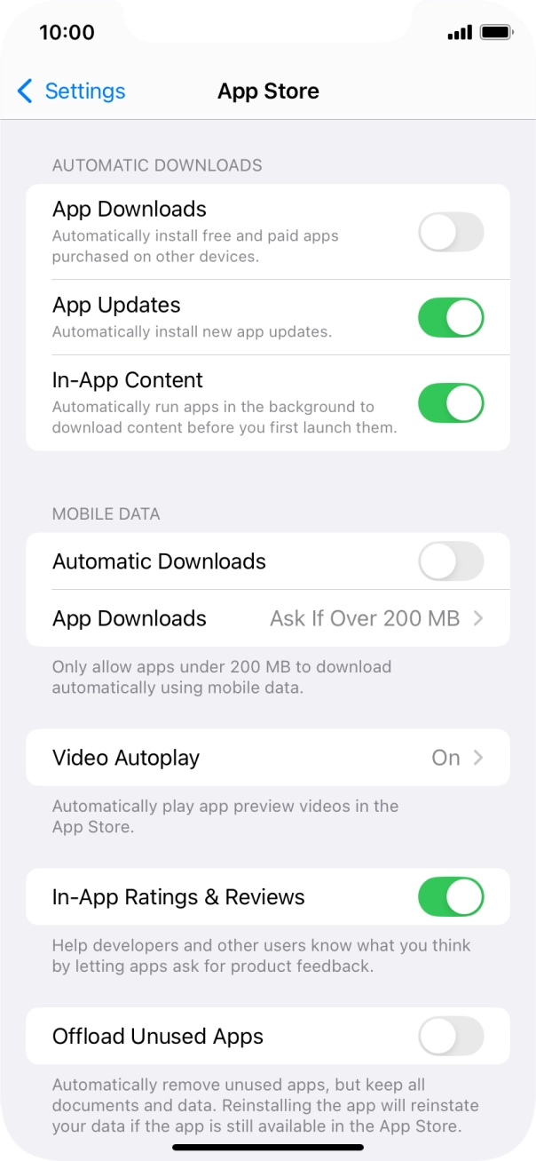 Press the indicator next to 'App Downloads' to turn the function on or off. Press the indicator next to 'App Downloads' to turn the function on or off.