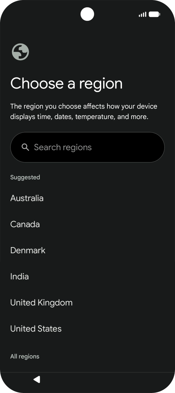 Press the required country or area. Press the required country or area.