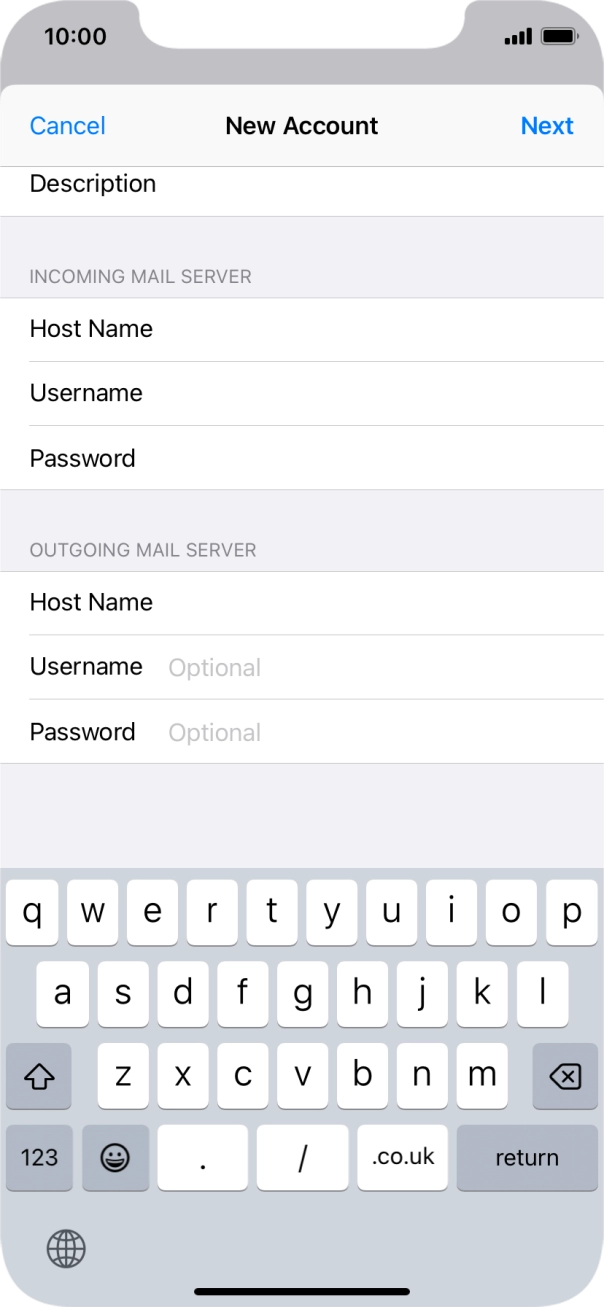 Press Username and key in the username for your email account. Press Username and key in the username for your email account.