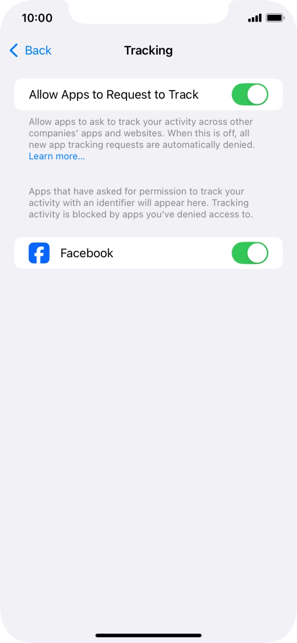 Press the indicator next to 'Allow Apps to Request to Track' to turn the function on or off.