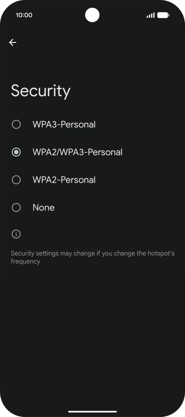 Press WPA3-Personal to password protect your WiFi hotspot.