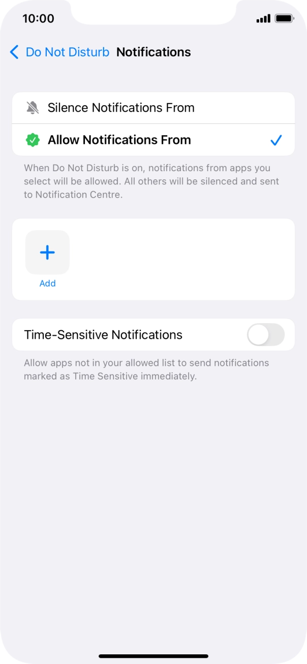 Press the indicator next to 'Time-Sensitive Notifications' to turn display of timed notifications on or off when Do Not Disturb is turned on.