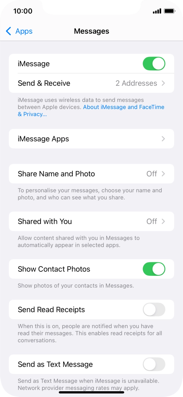 Press the indicator next to 'Send as Text Message' to turn the function on or off.
