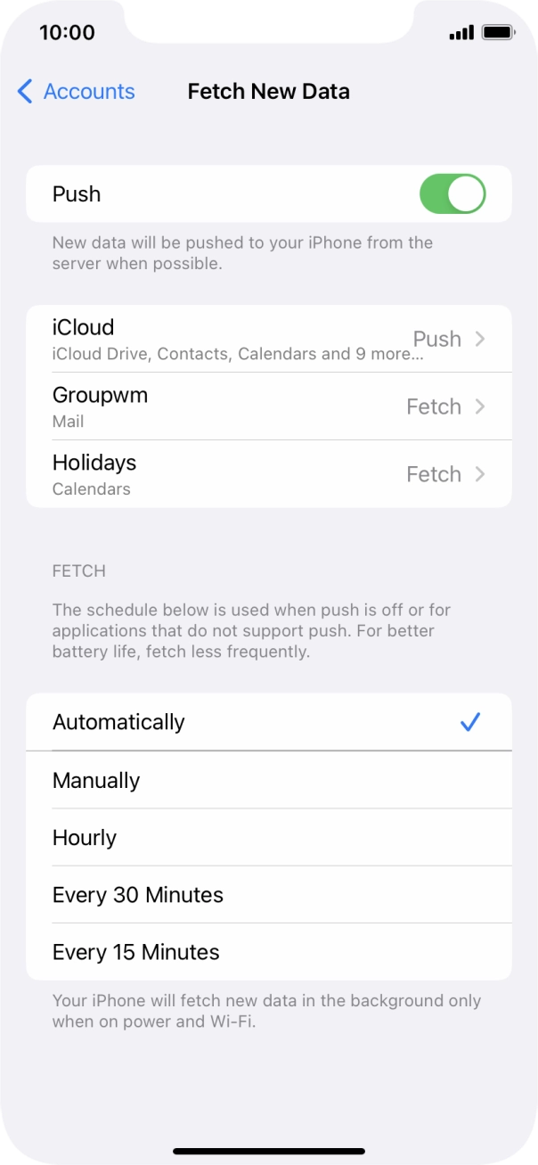 Press the indicator next to 'Push' to turn the function on or off. Press the indicator next to 'Push' to turn the function on or off.