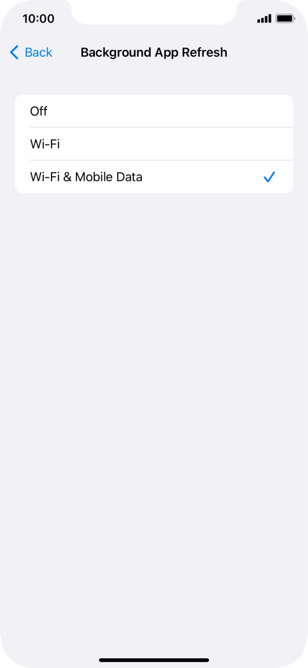 To turn off background refresh of apps, press Off. To turn off background refresh of apps, press Off.