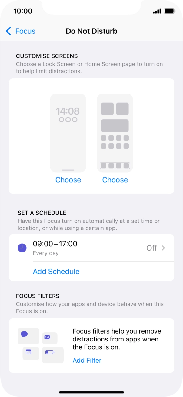 Press Add Schedule and follow the instructions on the screen to select settings for automatic activation of Do Not Disturb.