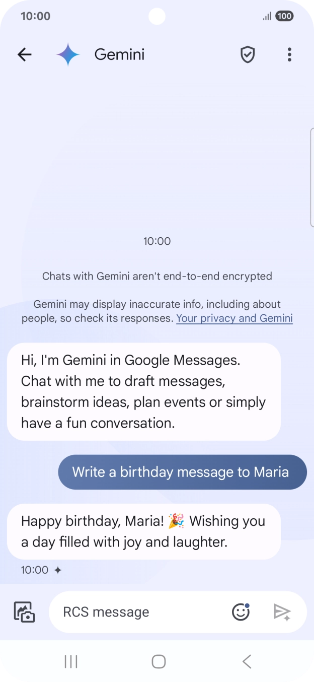 The text suggestion from Gemini is displayed. The text suggestion from Gemini is displayed.