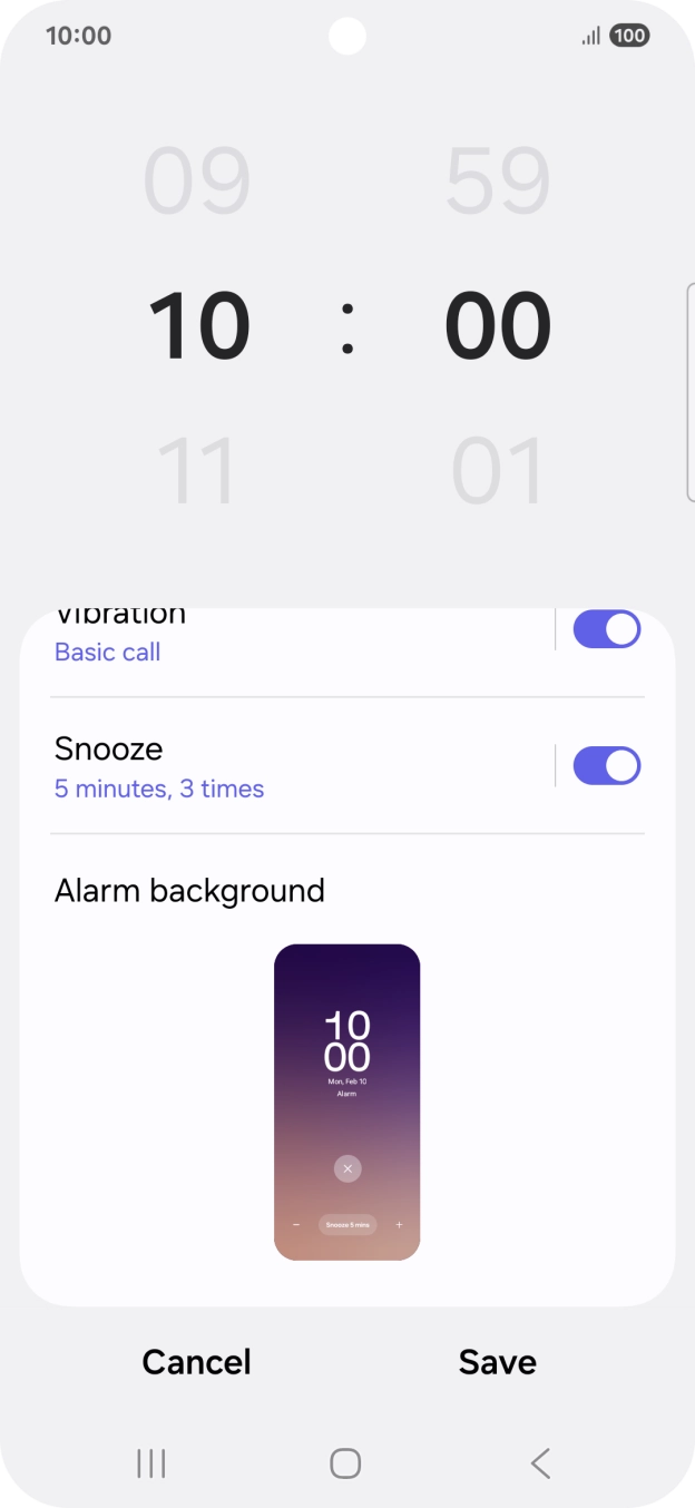 Press the indicator next to 'Snooze' to turn snooze on or off.