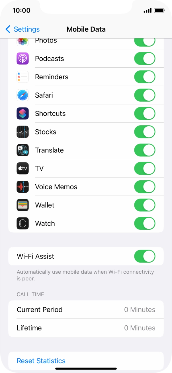 Press the indicator next to 'Wi-Fi Assist' to turn the function on or off. Press the indicator next to 'Wi-Fi Assist' to turn the function on or off.
