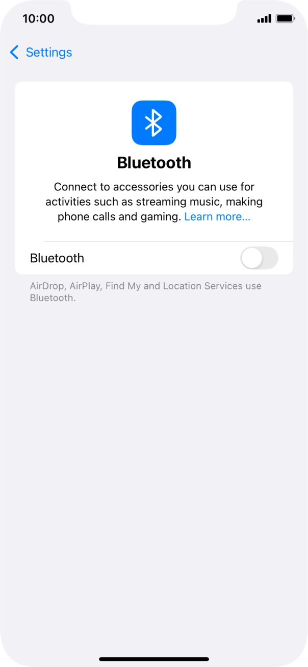 Press the indicator next to 'Bluetooth' to turn on the function.