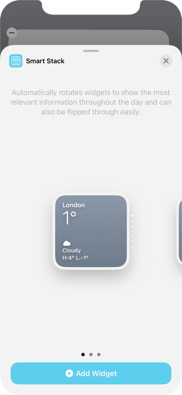 Slide your finger right or left on the screen to select the required widget size. Slide your finger right or left on the screen to select the required widget size.