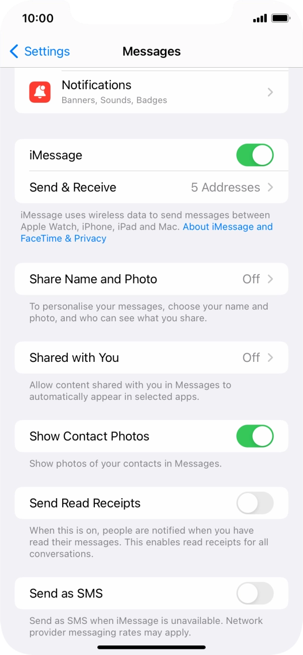 Press the indicator next to 'Send as SMS' to turn the function on or off.