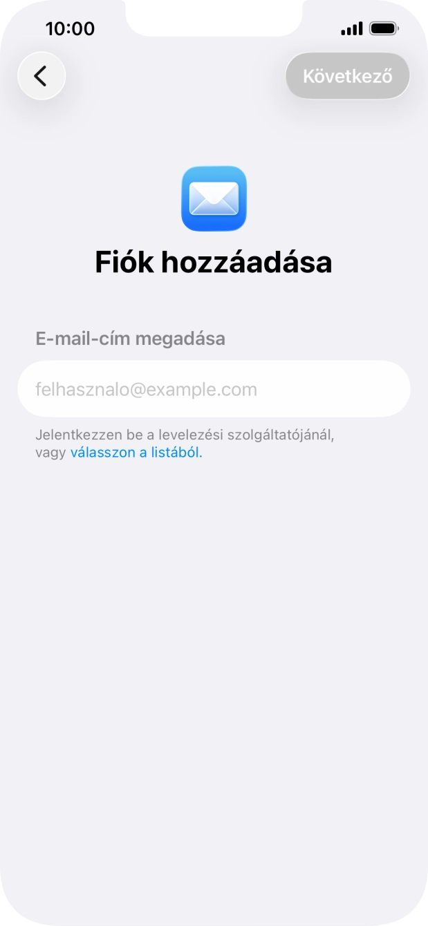 Kattints az „E-mail-cím megadása” alatti mezőre, és írd be az e-mail címedet.
