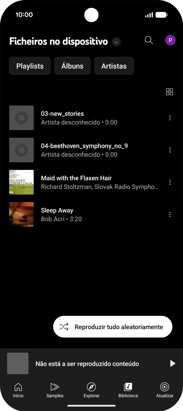 Prima o ficheiro de música pretendido.