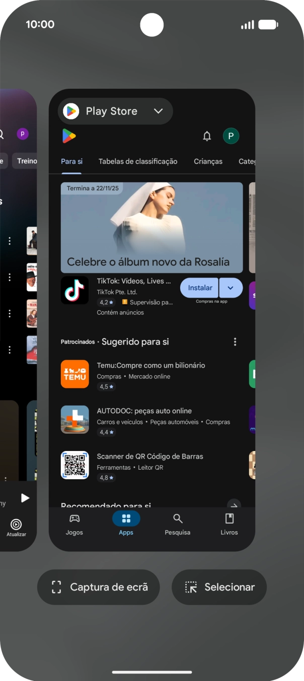 Para terminar uma aplicação em curso, deslize o dedo para cima na aplicação pretendida.