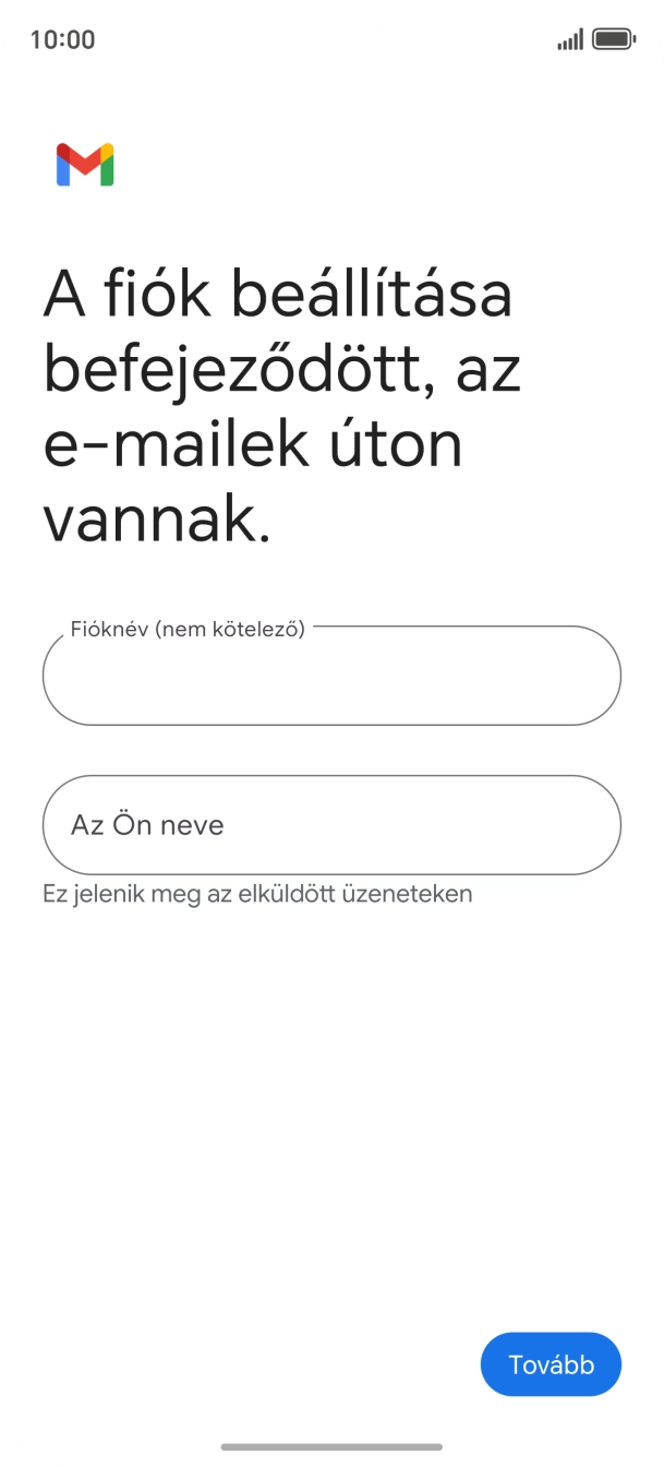 Kattints a „Fióknév (nem kötelező)” alatti mezőre, és írd be az e-mail-fiók kívánt nevét.