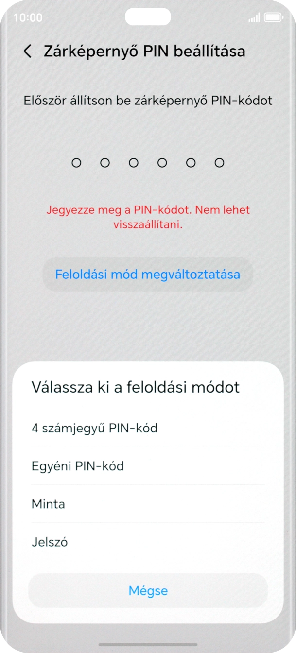 Válaszd ki a kívánt képernyőzárkódot, és kövesd a kijelzőn megjelenő utasításokat egy extra képernyőzár létrehozásához. Válaszd ki a kívánt képernyőzárkódot, és kövesd a kijelzőn megjelenő utasításokat egy extra képernyőzár létrehozásához.