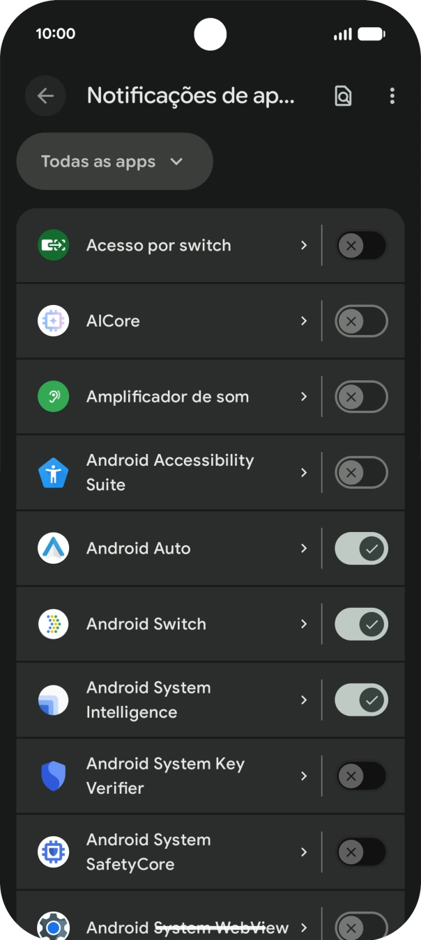 Prima o indicador junto às apps pretendidas para ativar ou desativar a função.