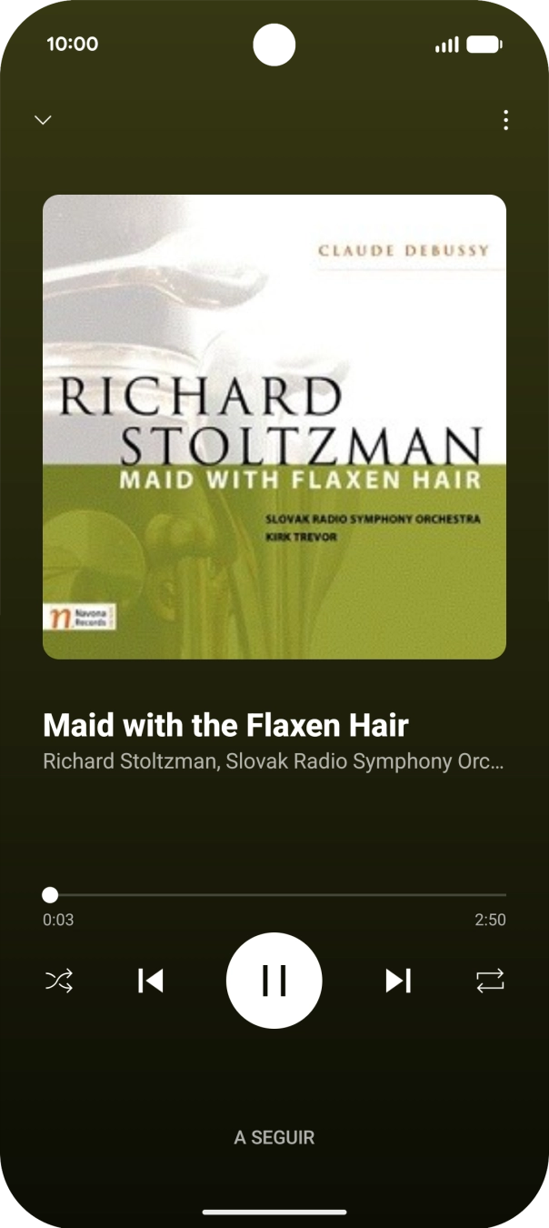 Prima a seta para a direita para ir para o ficheiro de música seguinte.