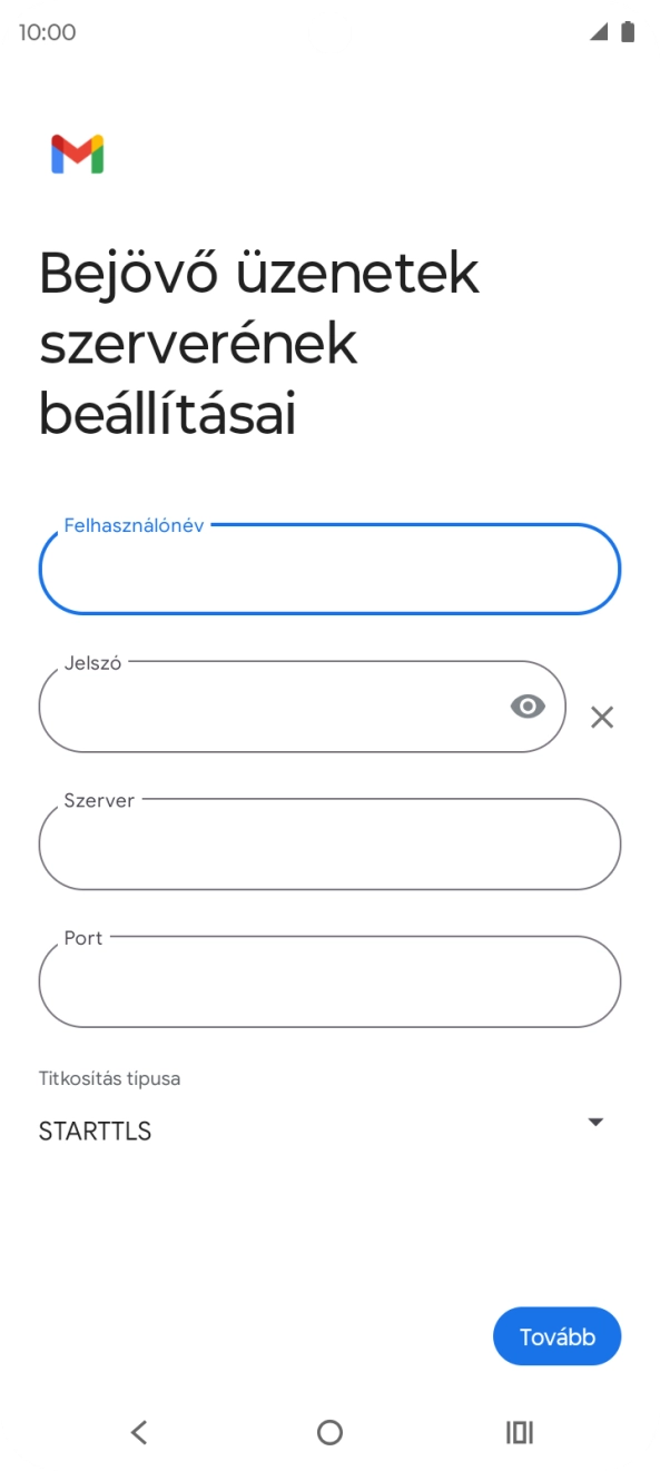 Kattints a „Szerver” alatti mezőre, és írd be az e-mail szolgáltatód bejövő szerverének a nevét.