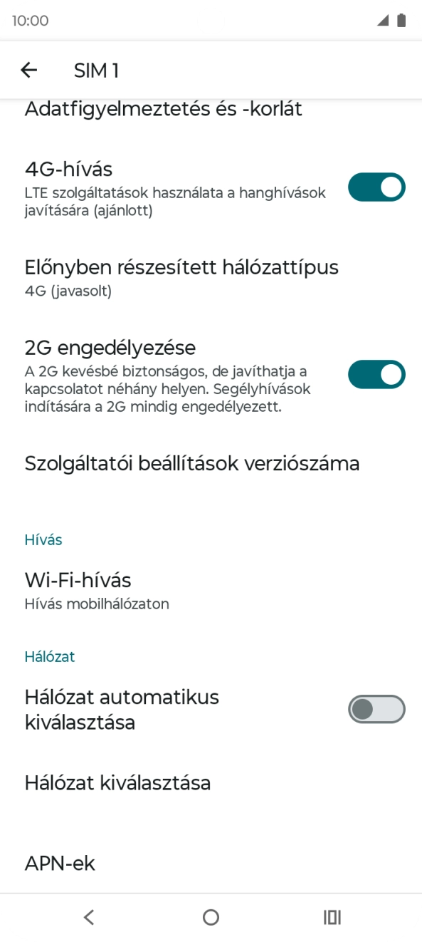 Kattints a „Hálózat automatikus választása” melletti csúszkára a funkció bekapcsolásához. Kattints a „Hálózat automatikus választása” melletti csúszkára a funkció bekapcsolásához.