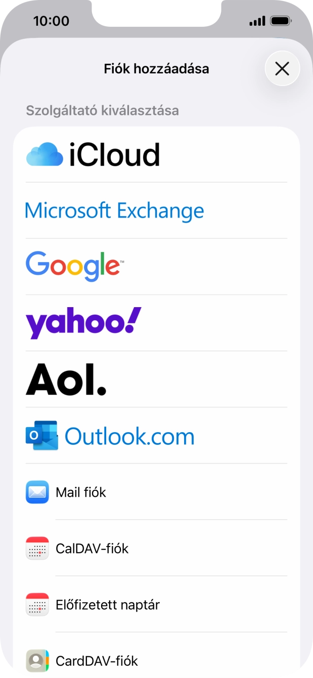 Válaszd a Mail fiók lehetőséget.