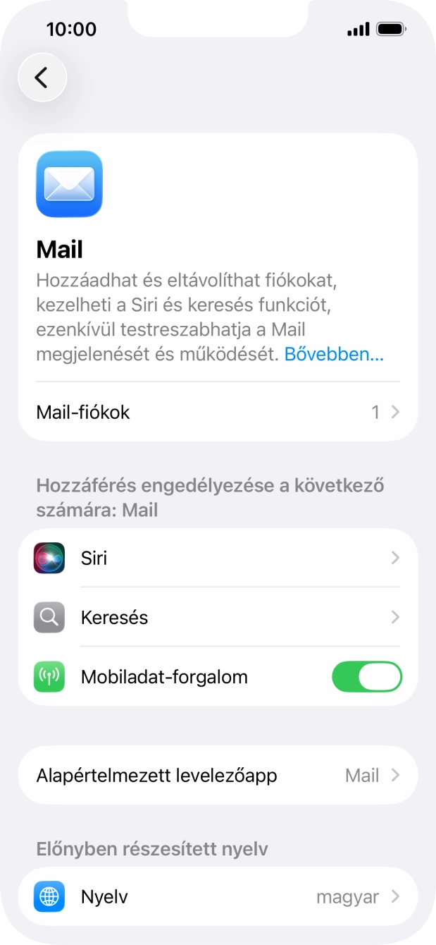 Válaszd a Mail-fiókok lehetőséget.