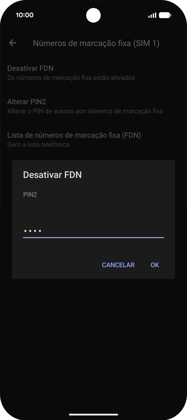 Introduza o código PIN2 e prima OK.