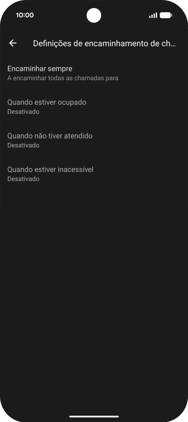 Prima o tipo de desvio pretendido.