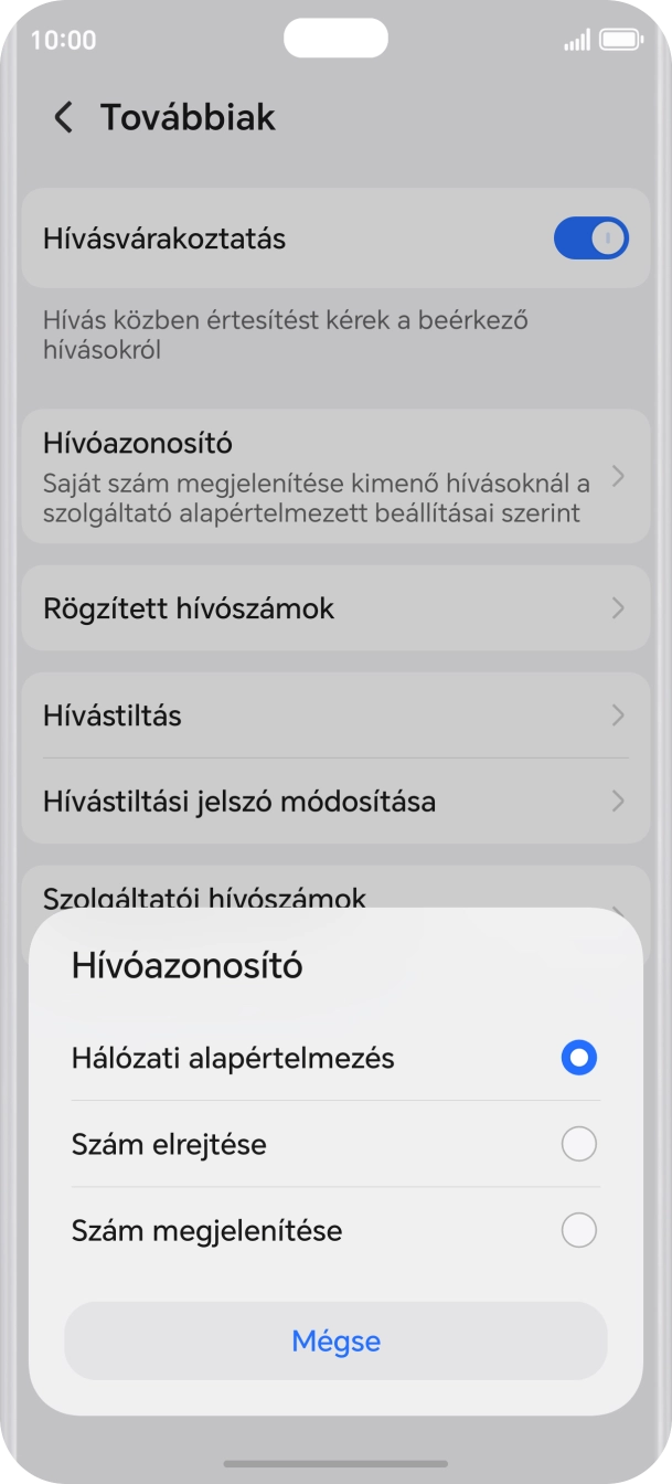 Válaszd a Szám megjelenítése lehetőséget a hívószámküldés bekapcsolásához. Válaszd a Szám megjelenítése lehetőséget a hívószámküldés bekapcsolásához.