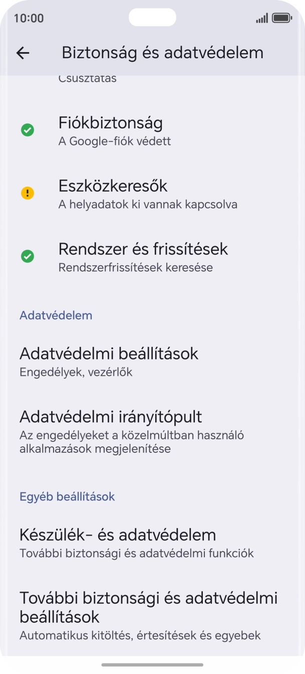Válaszd a További biztonsági és adatvédelmi beállítások lehetőséget. Válaszd a További biztonsági és adatvédelmi beállítások lehetőséget.