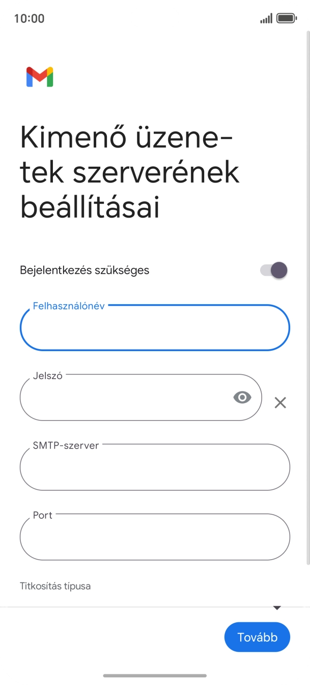 Kattints a „Jelszó” alatti mezőre, és írd be az e-mail szolgáltatód kimenő szerverének jelszavát.
