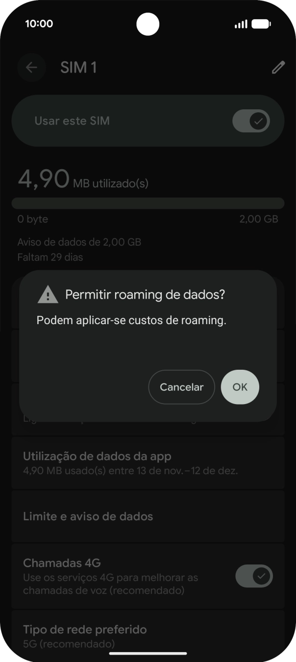 Se ativar a função, prima OK.