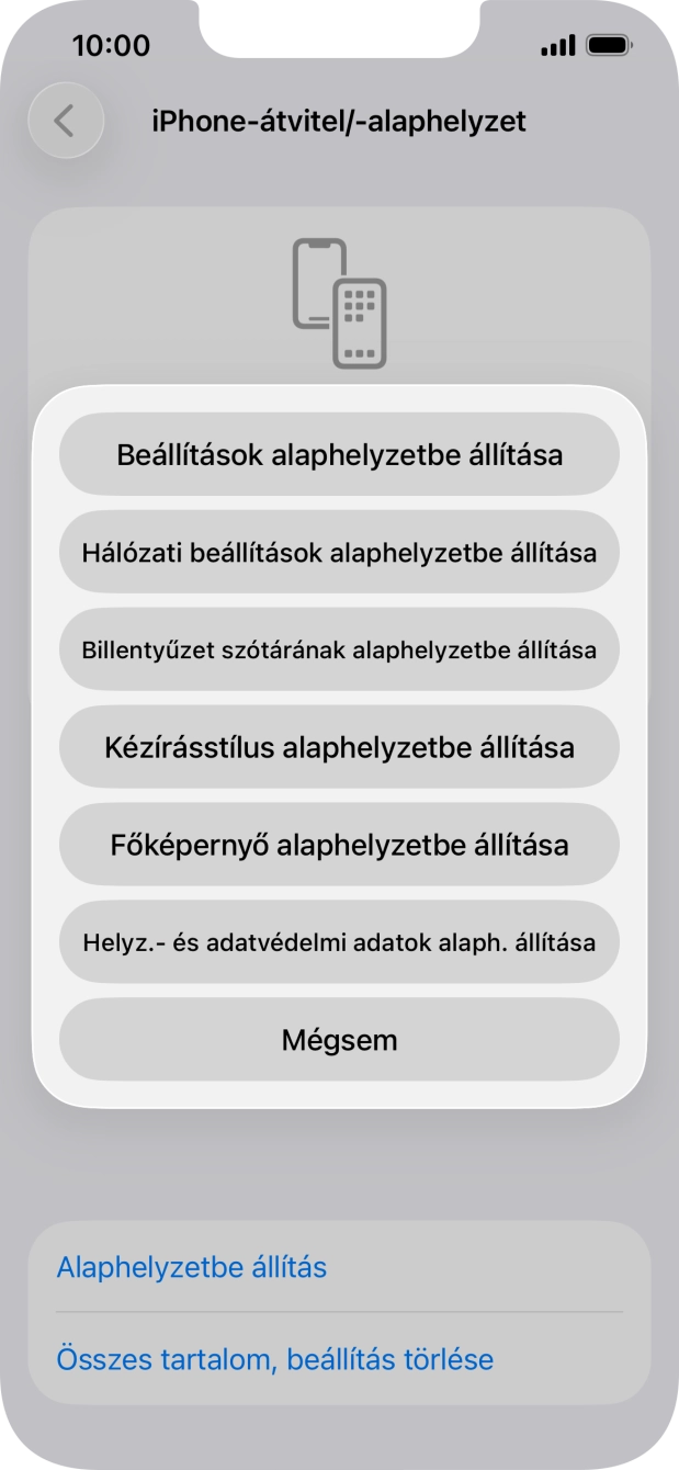 Válaszd a Beállítások alaphelyzetbe állítása lehetőséget. Válaszd a Beállítások alaphelyzetbe állítása lehetőséget.