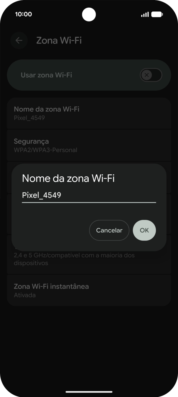 Introduza o nome pretendido do hotspot Wi-Fi e prima OK.