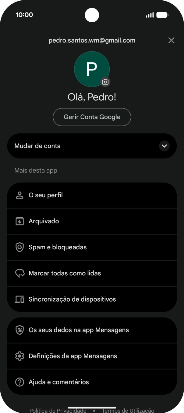 Prima Definições da app Mensagens.