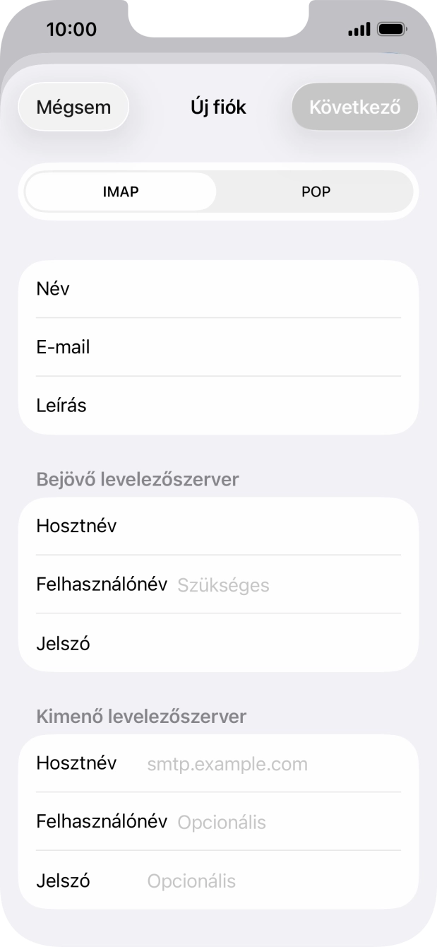 Kattints a Felhasználónév mezőre, és írd be az e-mail-fiókodhoz tartozó felhasználónevet.