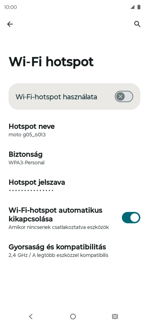 Válaszd a Hotspot jelszava lehetőséget. Válaszd a Hotspot jelszava lehetőséget.
