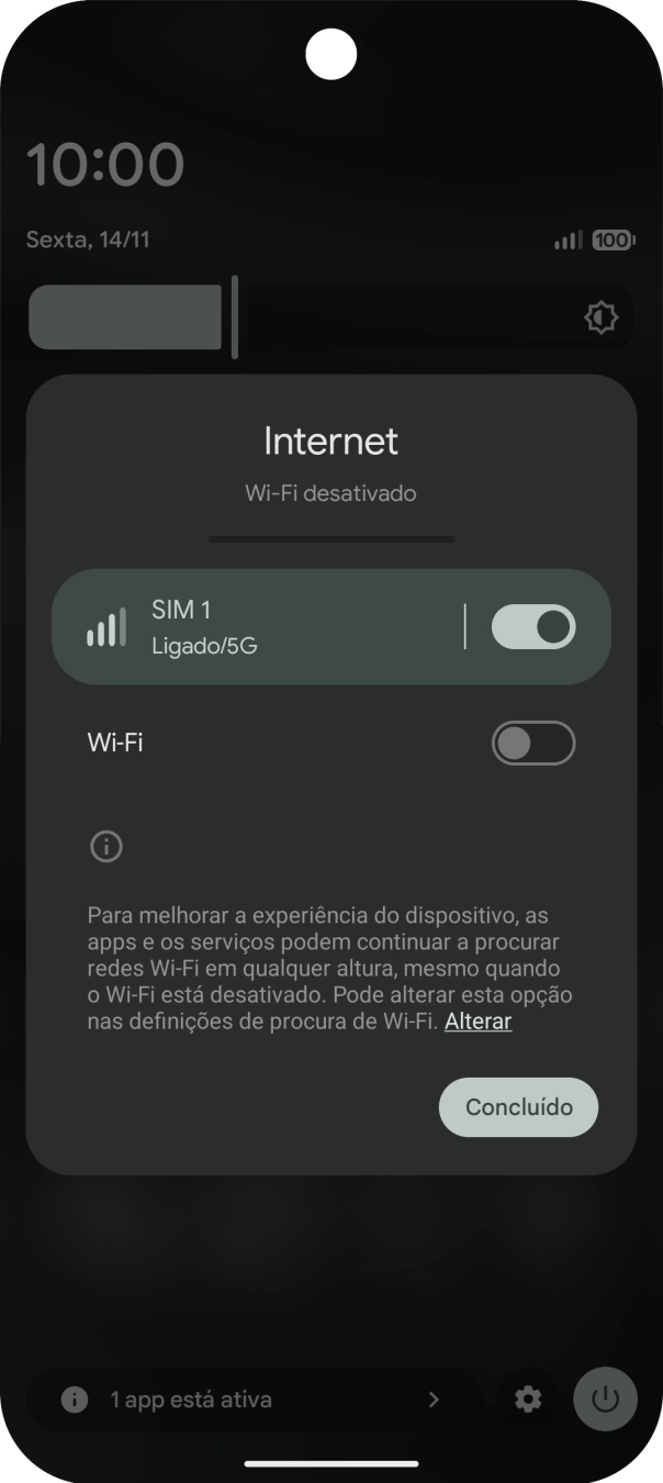 Prima o indicador junto ao ícone de dados móveis para ativar ou desativar a função.