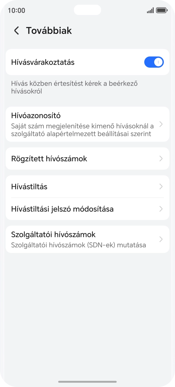 Kattints a „Hívásvárakoztatás” melletti csúszkára a funkció be- vagy kikapcsolásához. Kattints a „Hívásvárakoztatás” melletti csúszkára a funkció be- vagy kikapcsolásához.