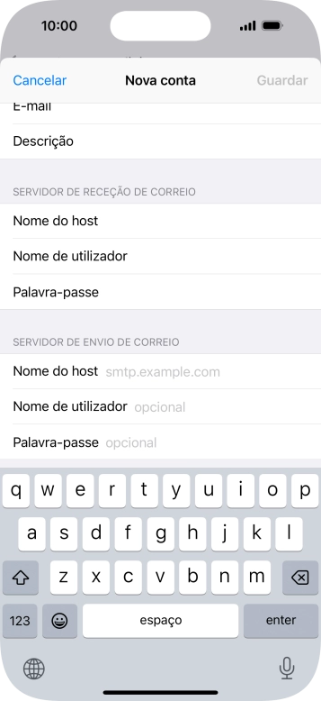 Prima Nome do host e insira smtp.vodafone.pt.