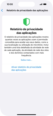 Prima Ativar relatório de privacidade das aplicações para ativar a função.