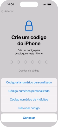 Siga as indicações no ecrã para ativar a utilização do código de bloqueio do telefone ou prima Não usar código.