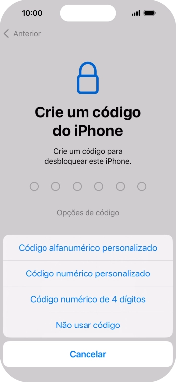 Siga as indicações no ecrã para ativar a utilização do código de bloqueio do telefone ou prima Não usar código.